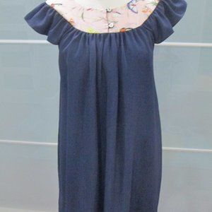 Karen Zambos Navy Butterfly Sleeve Shift Dress